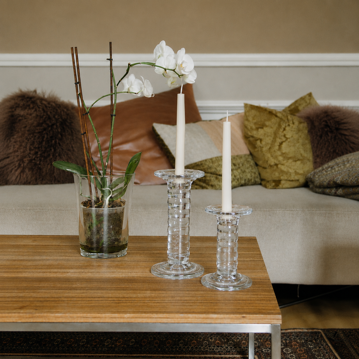 Ribbed Glass Candle Holders Set