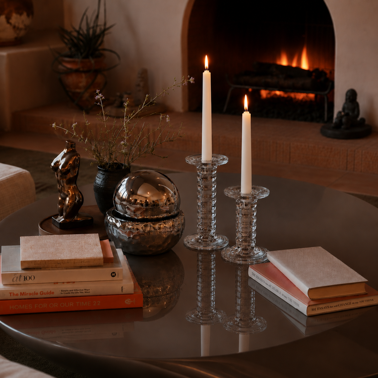 Ribbed Glass Candle Holders Set