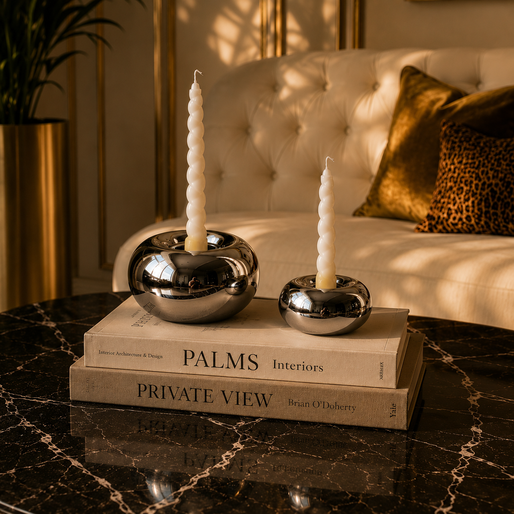 Chrome Globe Candle Holder Set