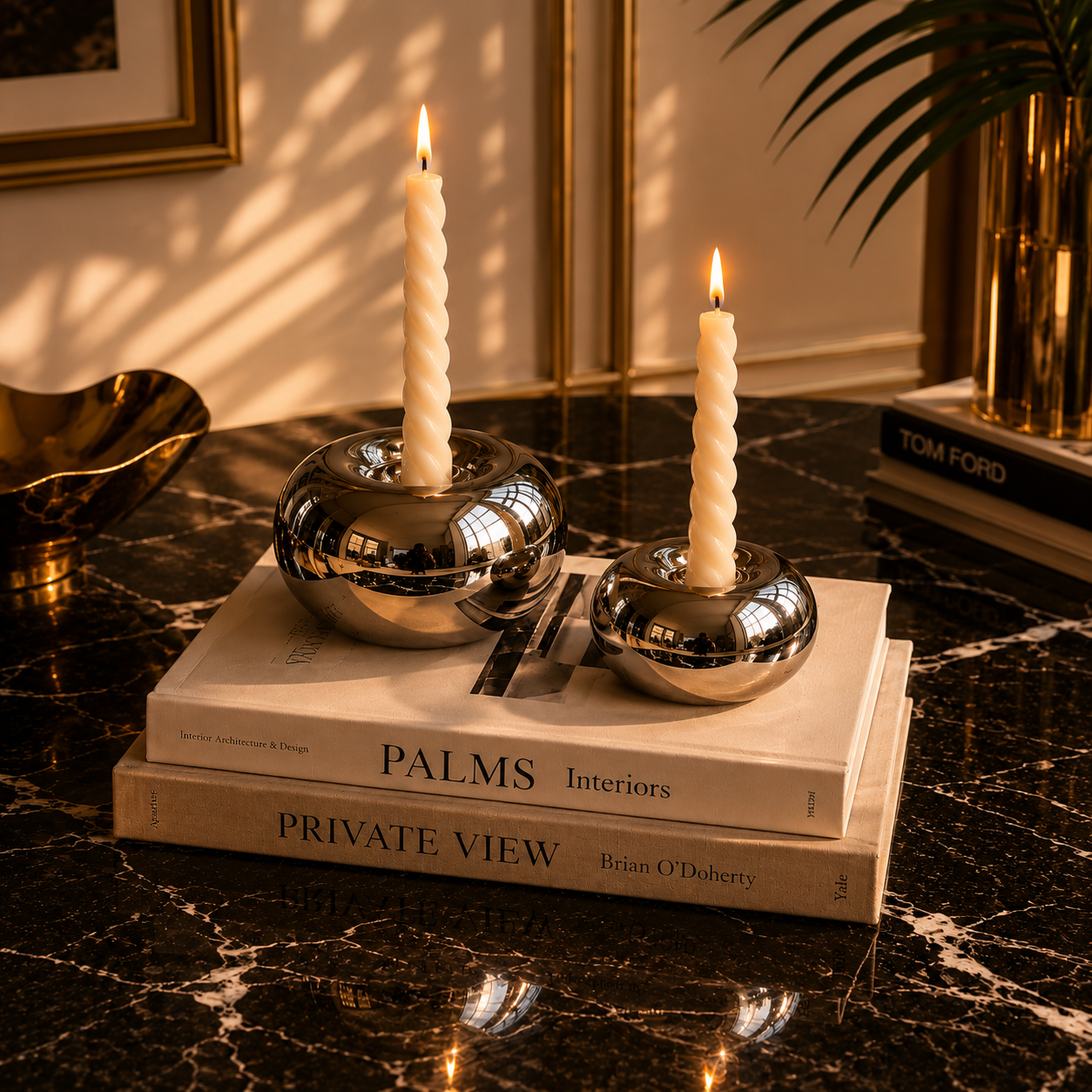 Chrome Globe Candle Holder Set