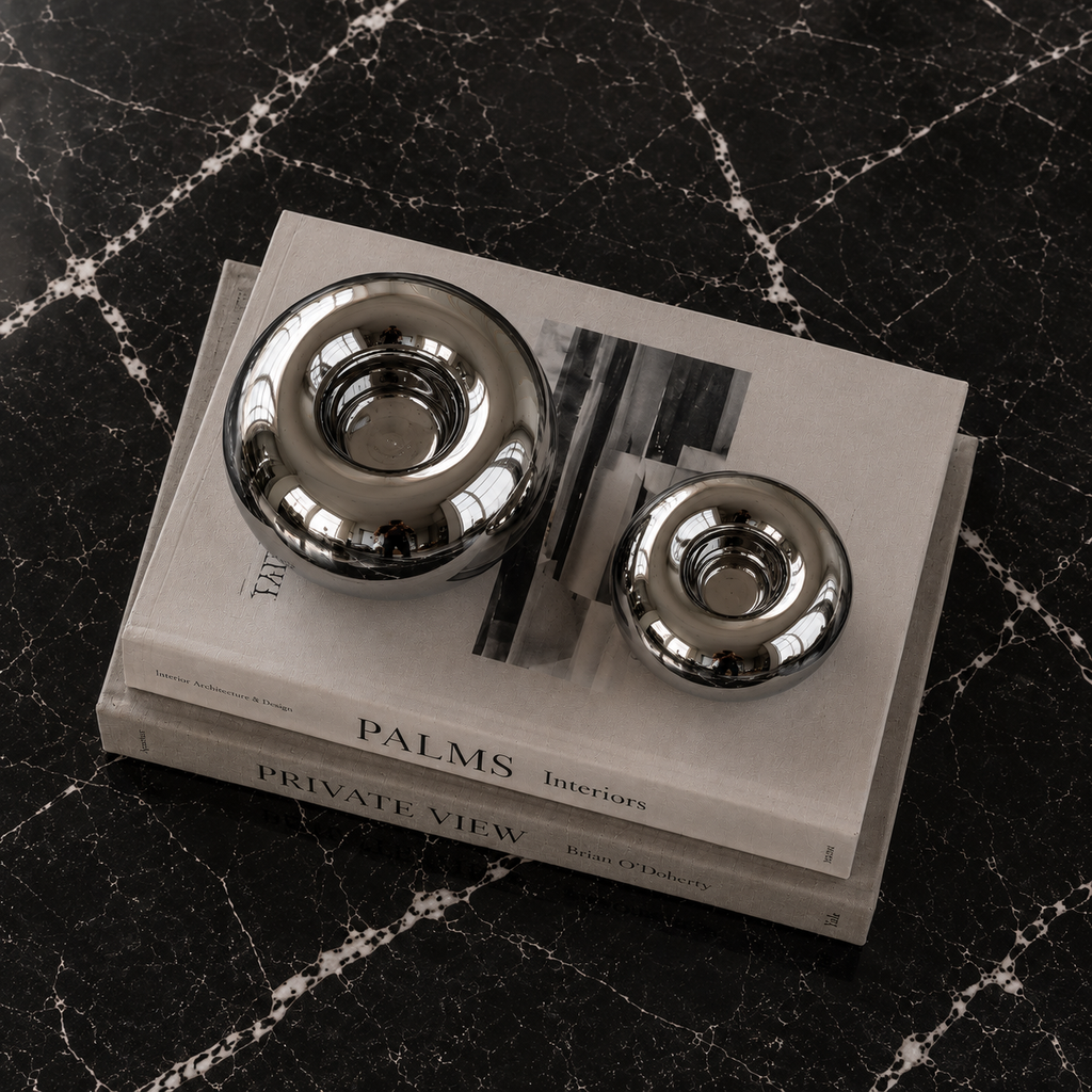 Chrome Globe Candle Holder Set