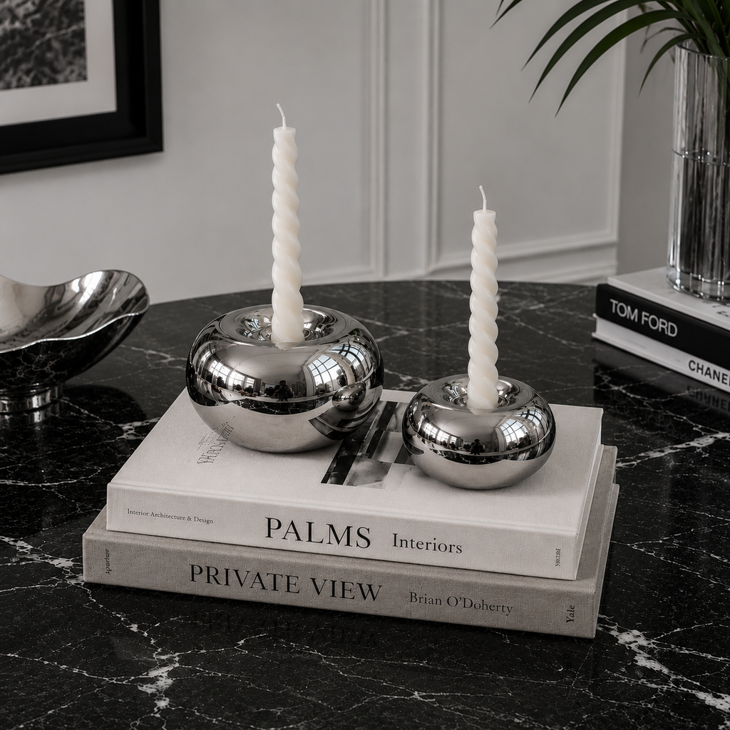 Chrome Globe Candle Holder Set