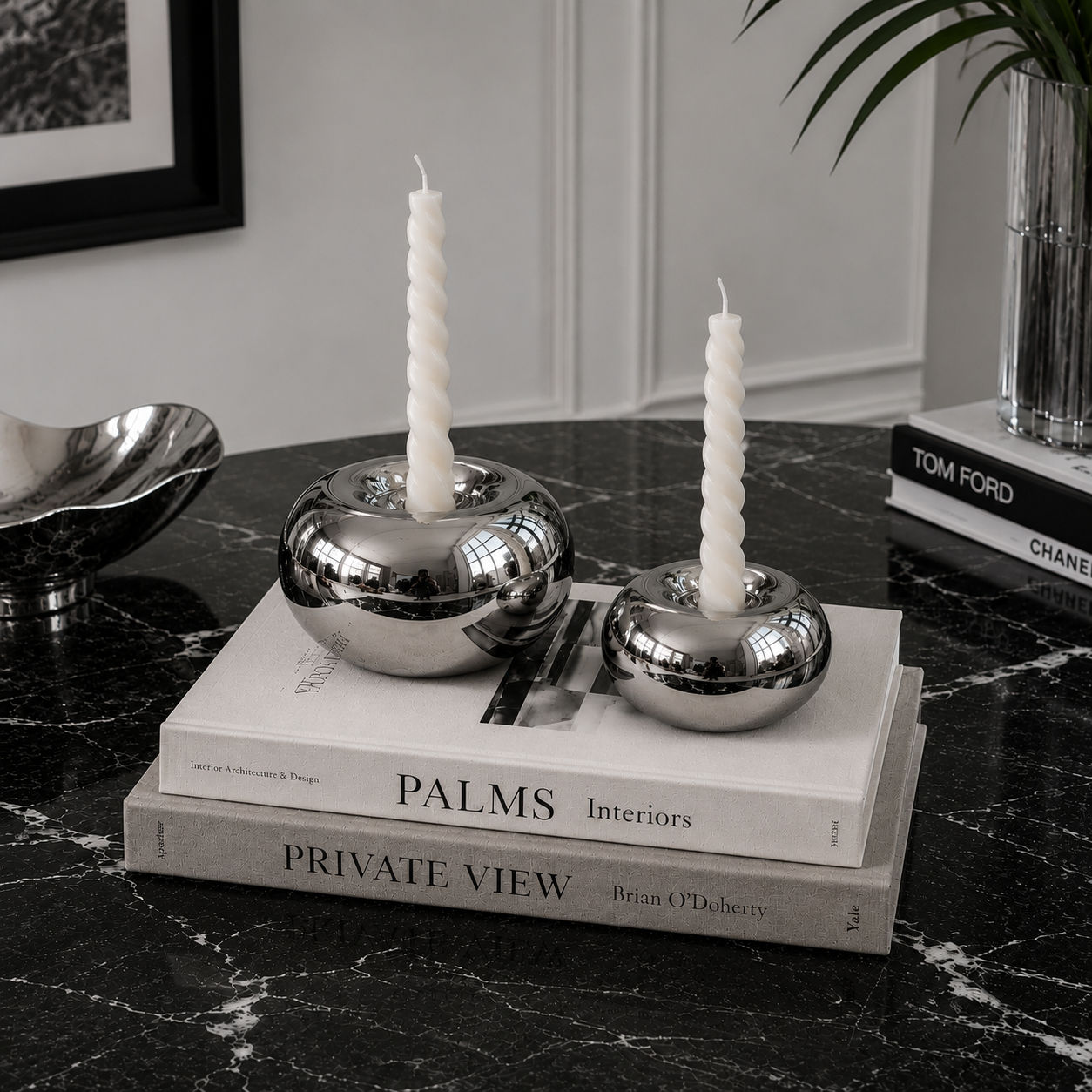 Chrome Globe Candle Holder Set