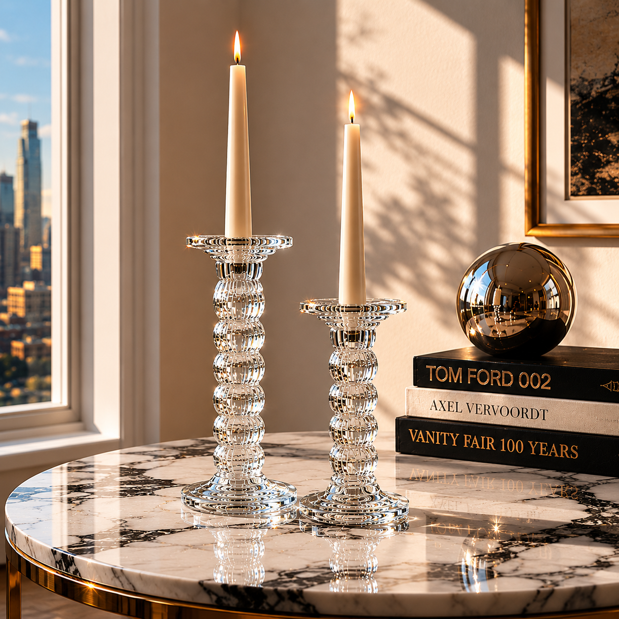 Ribbed Glass Candle Holders Set