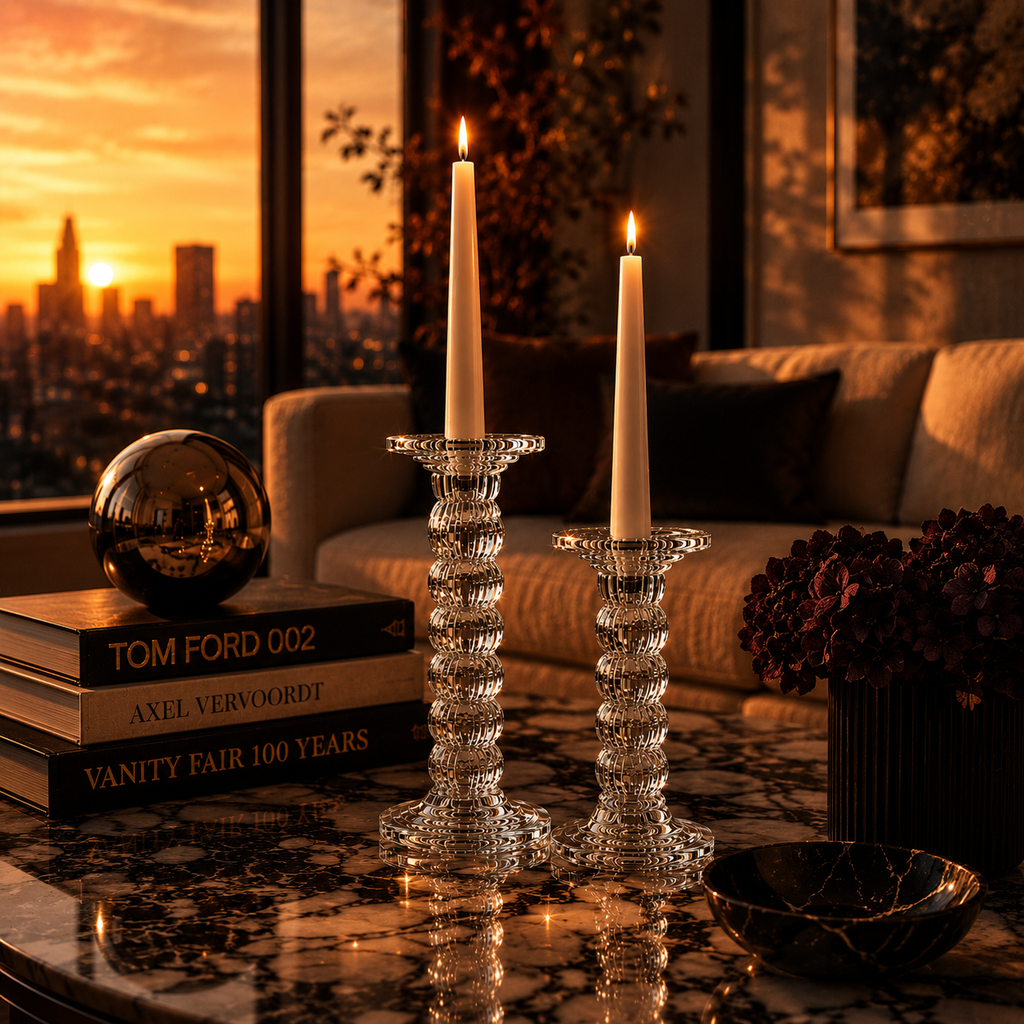 Ribbed Glass Candle Holders Set