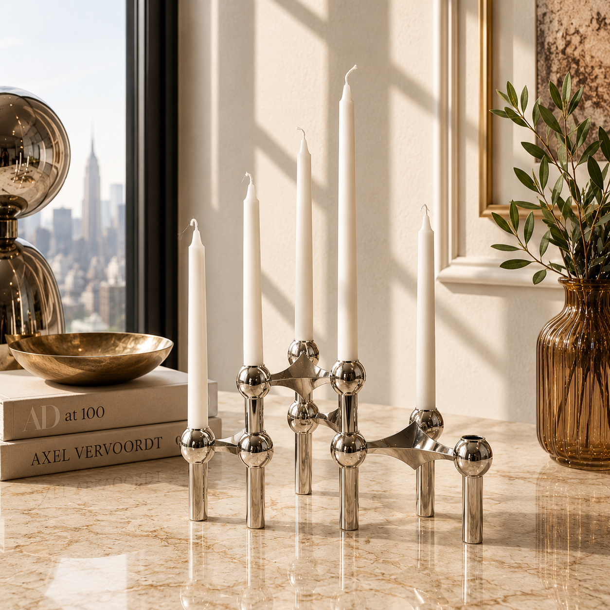 Chrome Molecular Structure Taper Candle Holder