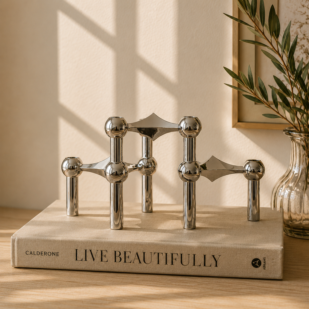Chrome Molecular Structure Taper Candle Holder