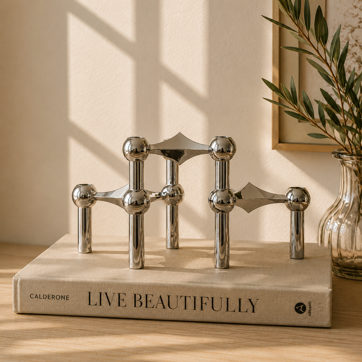 Chrome Molecular Structure Taper Candle Holder