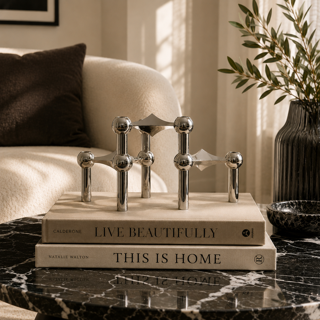 Chrome Molecular Structure Taper Candle Holder