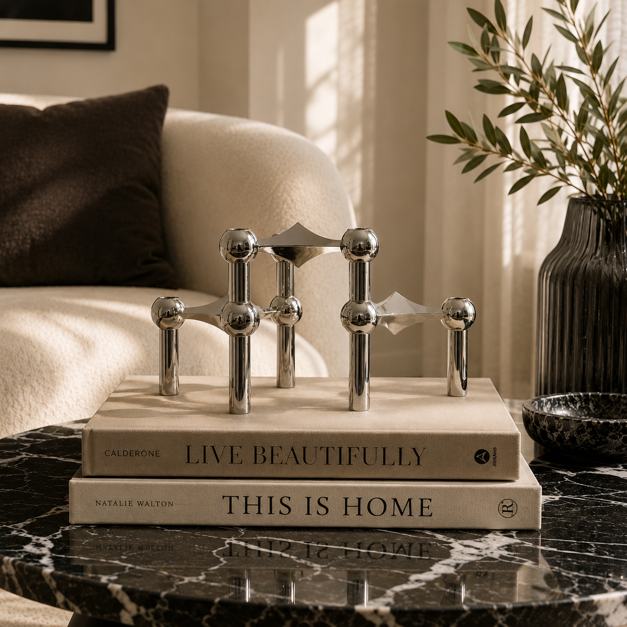 Chrome Molecular Structure Taper Candle Holder