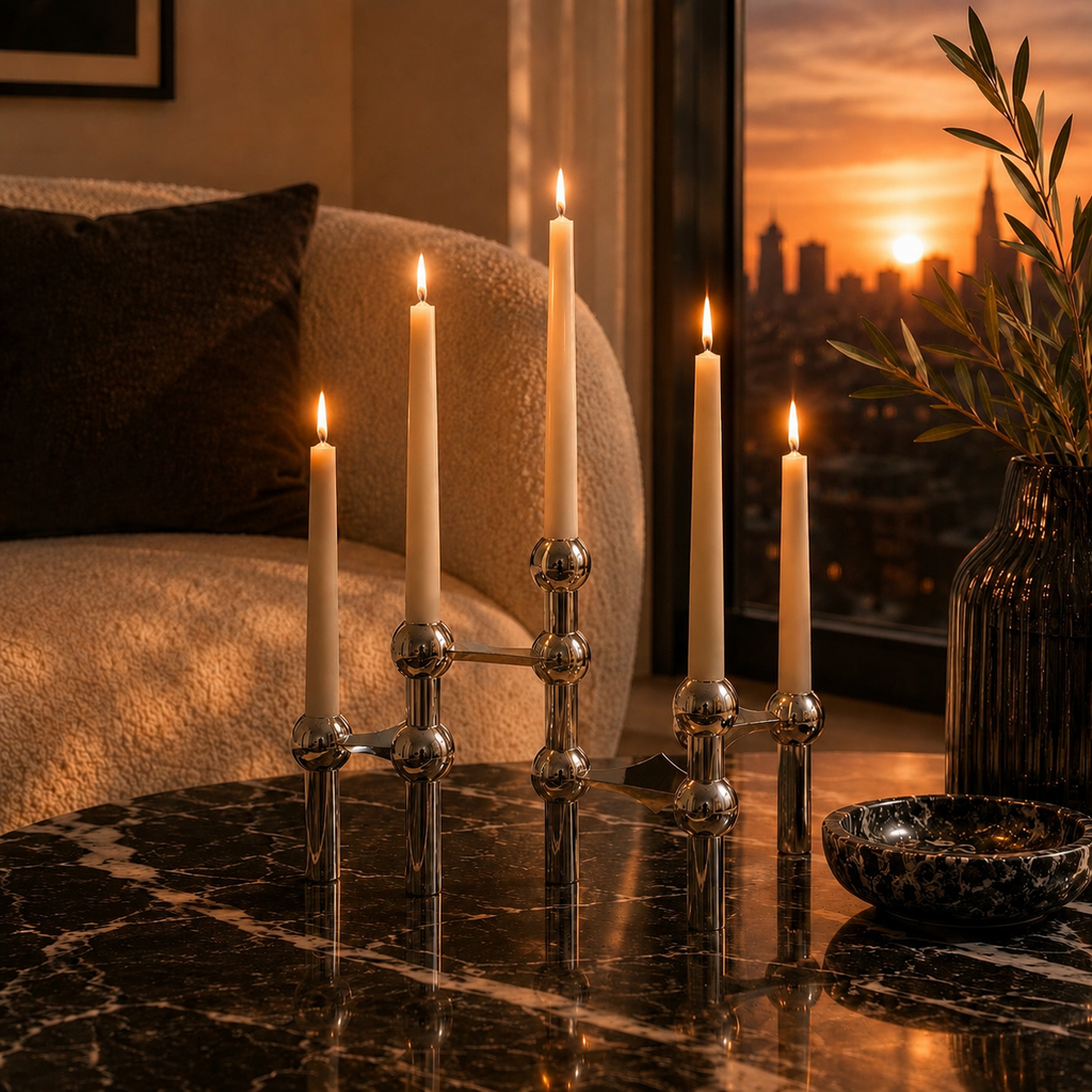 Chrome Molecular Structure Taper Candle Holder