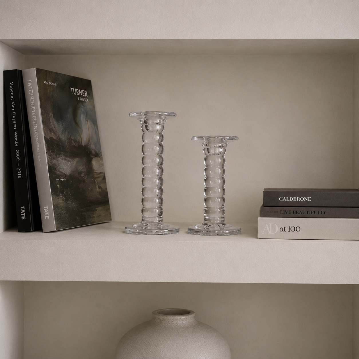 Ribbed Glass Candle Holders Set